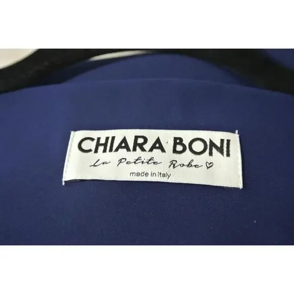 NEW, Chiara Boni Melania Short Off-The-Shoulder Dress Blue Notte SZ 48 #MD0136